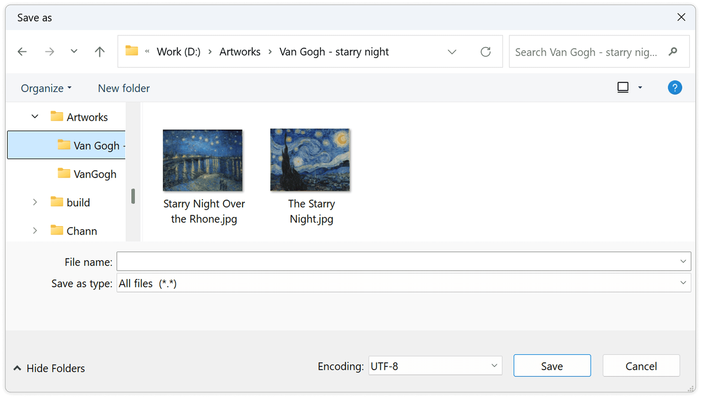 Easily locate and save files in organized folders.
