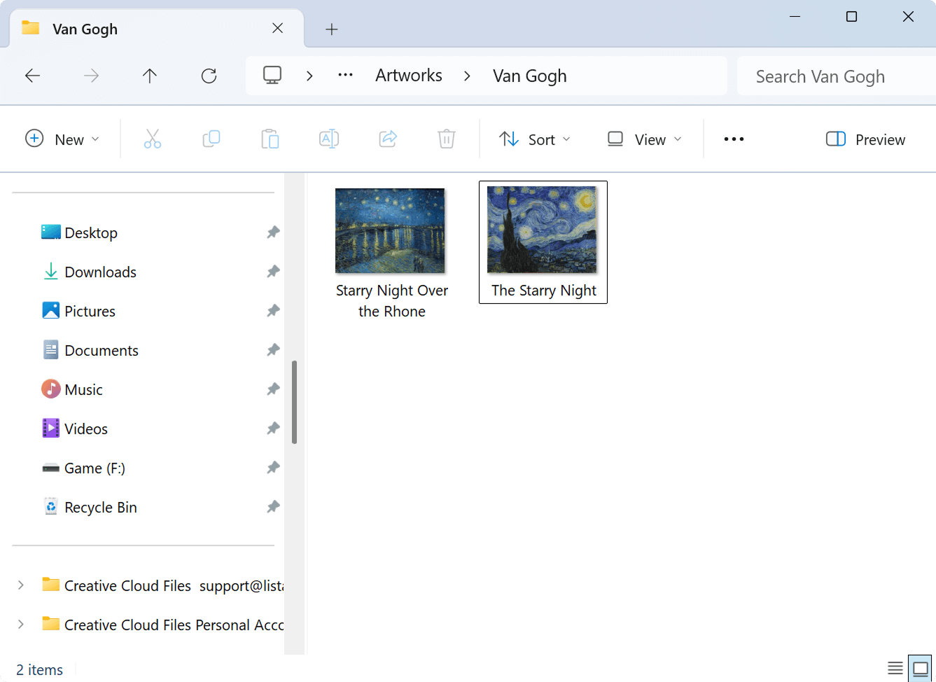 Quickly access and manage files with ease. Navigate to folders like "Van Gogh" in one click.